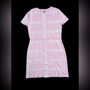 Anne Klein Stretch Knit White and Pink Striped Dress